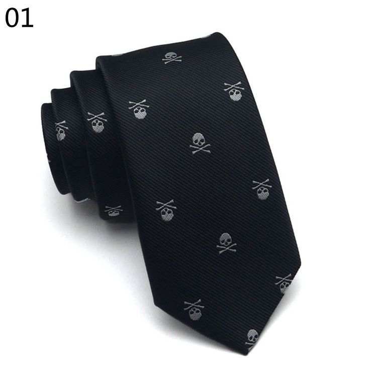 6CM Trendy Heren Nachtclub DJ Jeugd Gepersonaliseerde Mode Punk Stijl Piraten Schedel Hoofd Koreaanse Smalle Editie Stropdas_voghion.com