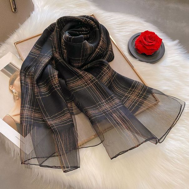 Sciarpa a righe dorate con diamanti per unghie sottili, edizione coreana, versatile, in seta, tinta unita, con aria condizionata_voghion.com