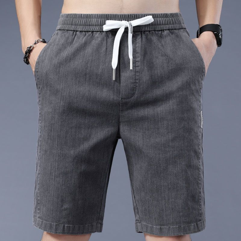 Elastic waist denim shorts for men's capris 2024 new elastic casual versatile drawstring summer thin pants_voghion.com