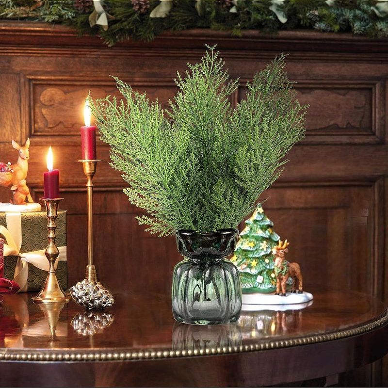 High-End Platycladus Plant Artificial Branch DIY Pine Needle Christmas Decoration Green Leaf_voghion.com