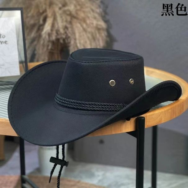 Cappello da sole in denim antivento con tesa larga a tre fili in pelle scamosciata_voghion.com