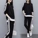 Women's Clothing Two-Piece Sweatshirt Set With Side Slit Pants - Korean Fashion Casual Outfit (Black, Pink, Blue) - Plus Size Available (M-4XL)_voghion.com