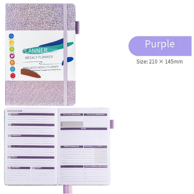 A5-Notizbuch mit Punktraster und Gummiband – undatierter Wochenplaner für Produktivität, Zielsetzung und Organisation_voghion.com