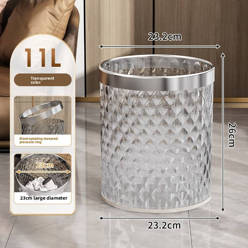 Lixeira moderna com padrão ondulado – 12L de grande capacidade, plástico resistente, design sem tampa para casa e escritório (opções transparente/cinza/café)_voghion.com