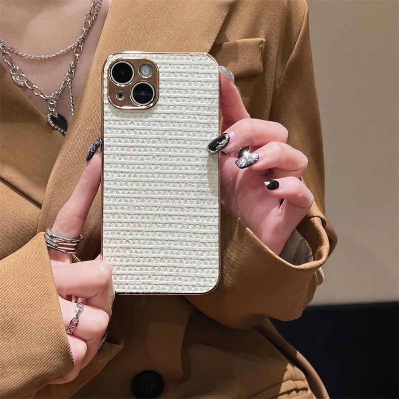 Elegant Electroplated Woven Design Phone Cover Compatible With Pro Max / 15 Series_voghion.com