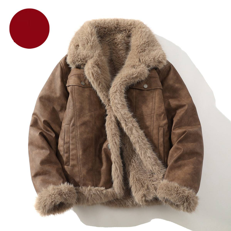 ​Reversible Faux Shearling Jacket – Oversized Winter Coat With Notched Collar (Sizes M-5XL, Coffee & Gray)​_voghion.com