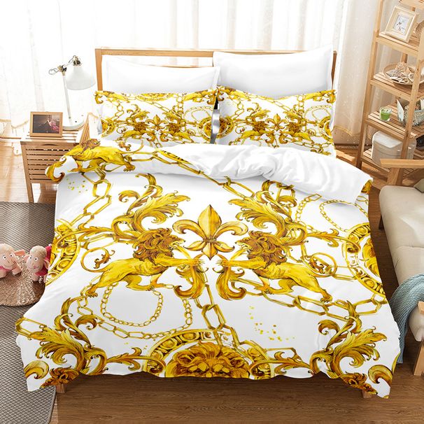 Black And Gold Brushed Chemical Fiber Digital Printing Golden Pattern Psg Bedding Three Piece Bed Sheet_voghion.com