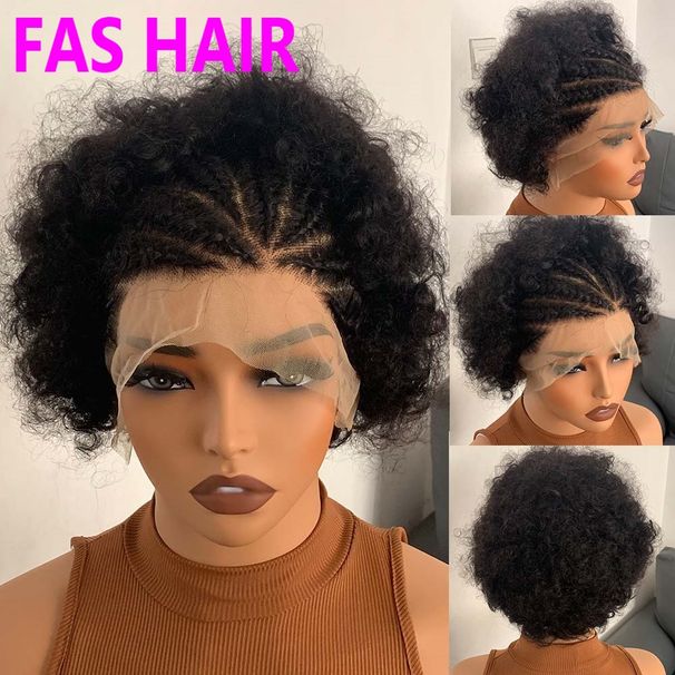 Human Hair Half Braid Half Afro 13x4 Short Wig - 100% Virgin Remy Hair Mixed Style Wig With HD Lace Front & Adjustable Straps (Best Seller)_voghion.com