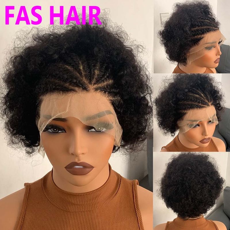Halbzopf-Halb-Afro-Perücke aus Echthaar, 13 x 4 Zoll, kurze Perücke – 100 % unbehandeltes Remy-Haar, gemischter Stil, mit HD-Spitzenfront und verstellbaren Trägern (Bestseller)_voghion.com