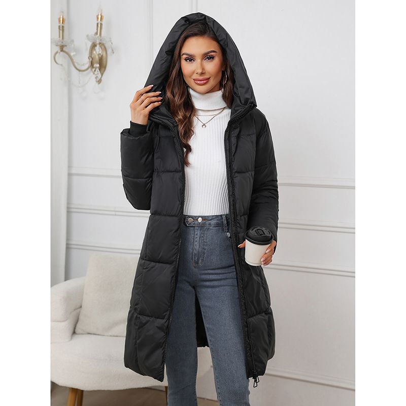 Women's Elegant Long Hooded Coat With Detachable Rabbit Fur Collar, Slim Fit Winter Jacket For Cold Weather (Black, Brown, White, Khaki, Red)_voghion.com