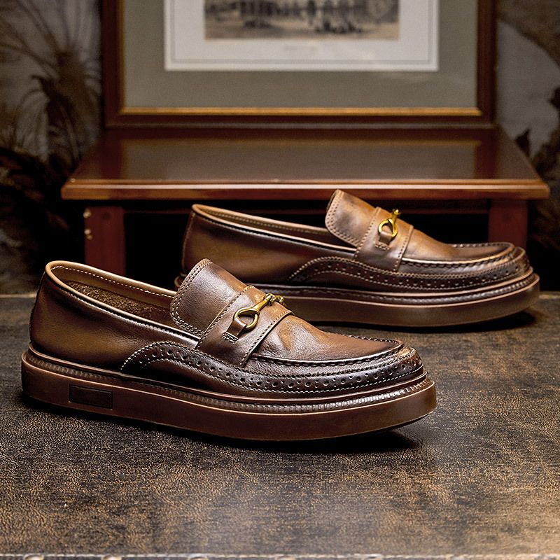 Leisure Carved Blok Bean Herrenschuhe aus echtem One Foot Kick Le Fu Toe Layer Rindsleder Britisches Leder_voghion.com