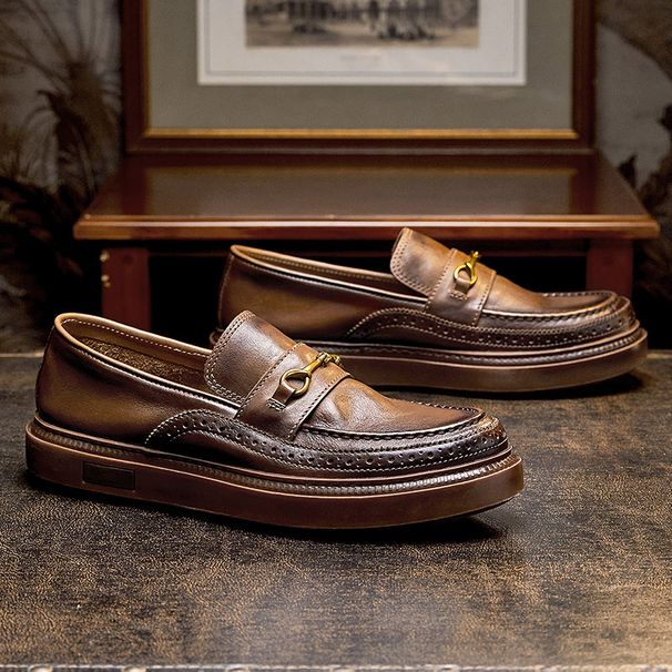 Leisure Carved Blok Bean Herrenschuhe aus echtem One Foot Kick Le Fu Toe Layer Rindsleder Britisches Leder_voghion.com