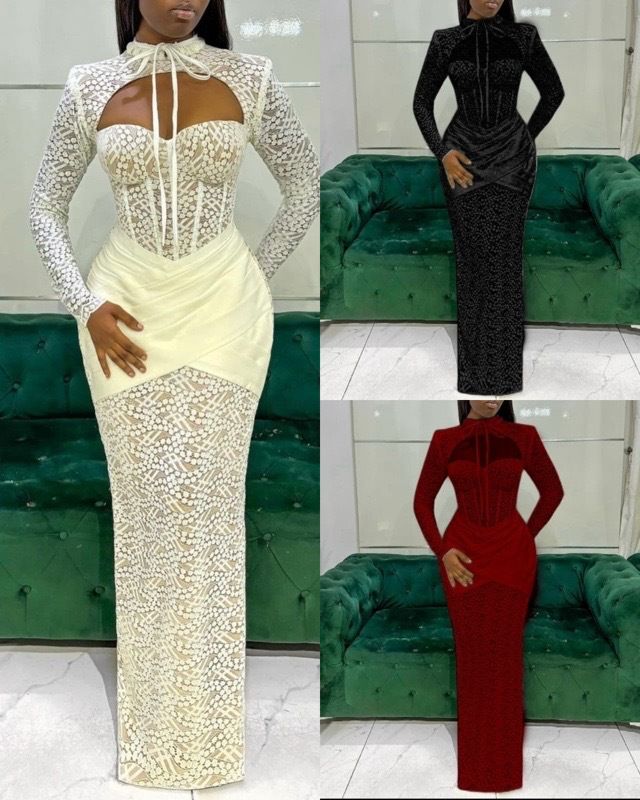 Ženska oblačila Nova seksi obleka z dolgimi rokavi in večjimi čipkami, votla in nizko izrezana, z boki_voghion.com