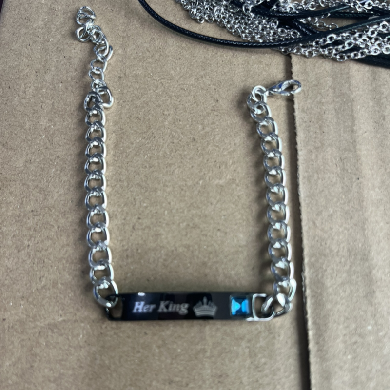 Yamaler Fashion Hans Dronning Hendes Konge Titanium Stål Par Armbånd Wrist Chain smykker_voghion.com