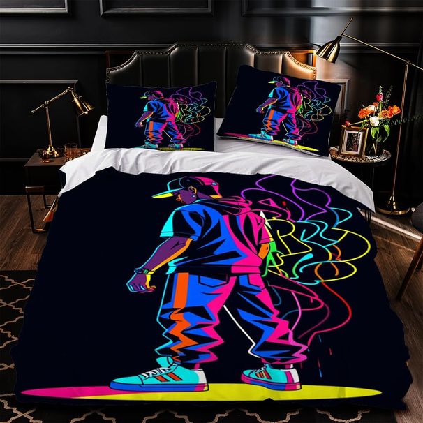 Set di biancheria da letto con stampa graffiti hip-hop, copripiumino singolo, set di biancheria da letto morbida con 2 federe per bambini, ragazzi, ragazze, adolescenti, uomini_voghion.com