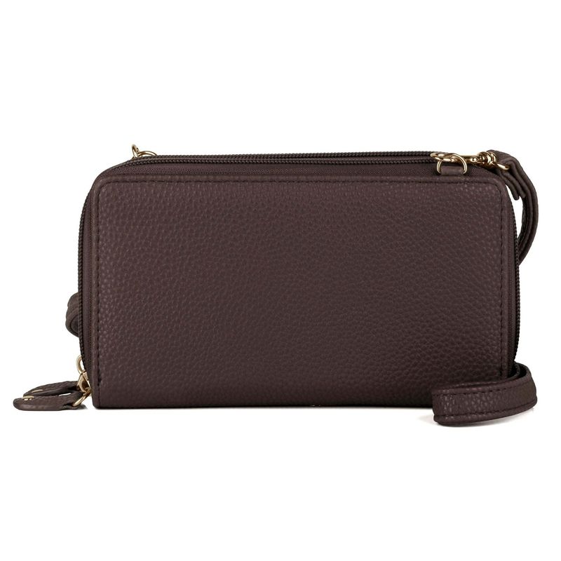 Julia Buxton Women's Pebble Vegan Leather RFID Ultimate Double Zip Organizer, Brown_voghion.com