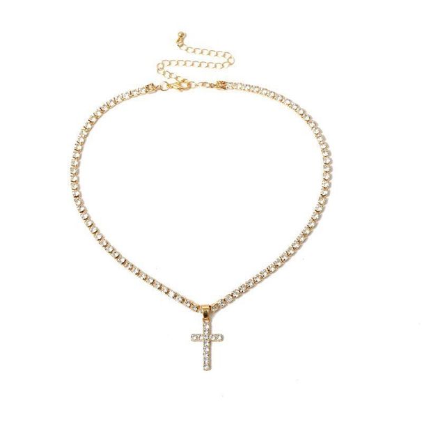 Collier de personnalité créatif et simple, chaîne de clavicule en diamant avec croix incrustée, griffe courte, pour femme_voghion.com