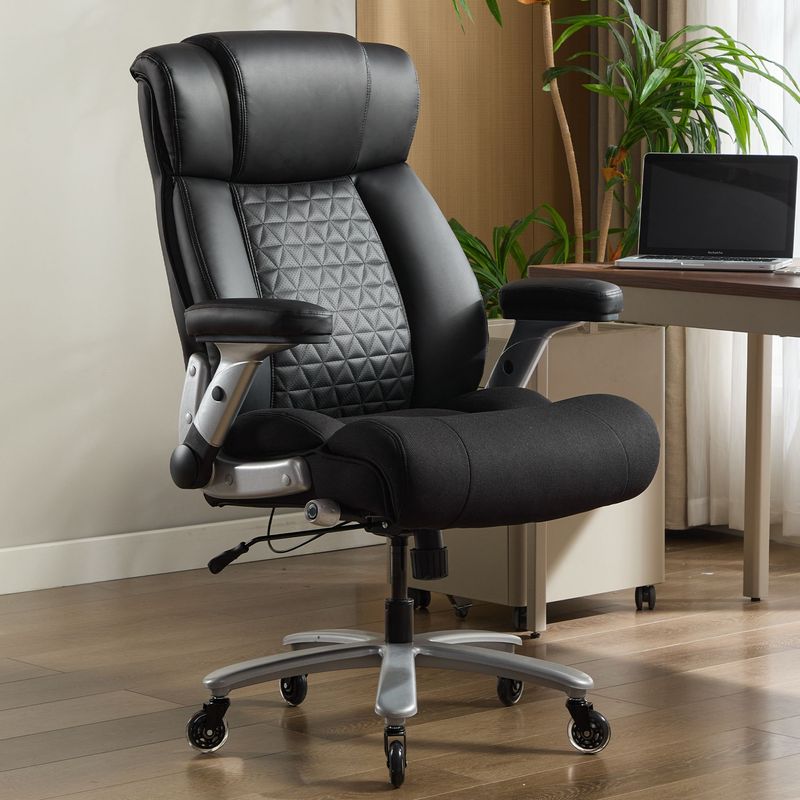 500lbs Big And Tall Office Chair With Adjustable Lumbar Support, Executive Office Chair Heavy Duty With Flip-up Armrest And Wider Seat, Ergonomic Leather Chair Breathable With Quiet Rubber Wheels_voghion.com