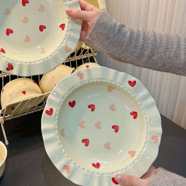 Cremefarbener Strohhut mit Herzspitze für den Heimgebrauch, tiefe Schale, Keramiknudeln, hohe Ästhetik_voghion.com