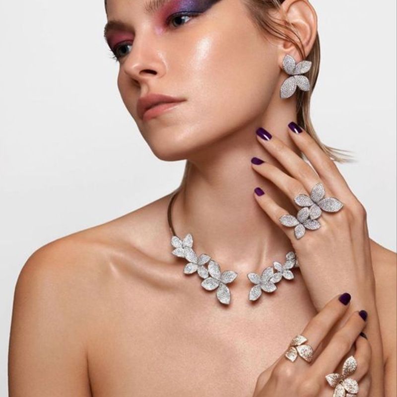 New Flower Jewelry Set With Temperament, Rhinestone Earrings, Fashionable Rings, Accessories, Jewelry Set_voghion.com