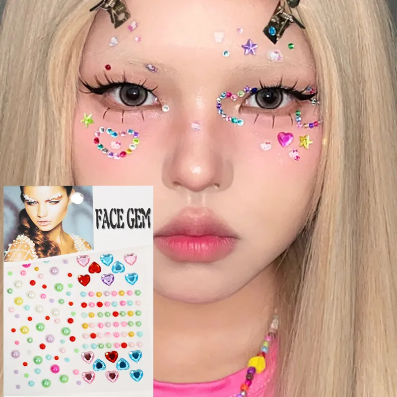 Colorful love face jewelry pearl eye shadow sticker self-adhesive face body eyebrow crystal diamond nail stick_voghion.com
