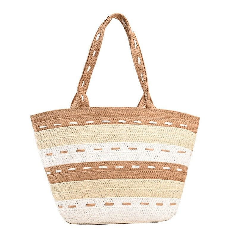 Neue, aus Stroh gewebte Tragetasche für Damen mit großem Fassungsvermögen, vielseitige Schultertasche für den Weg zur Arbeit, Strand-/Urlaubstasche_voghion.com