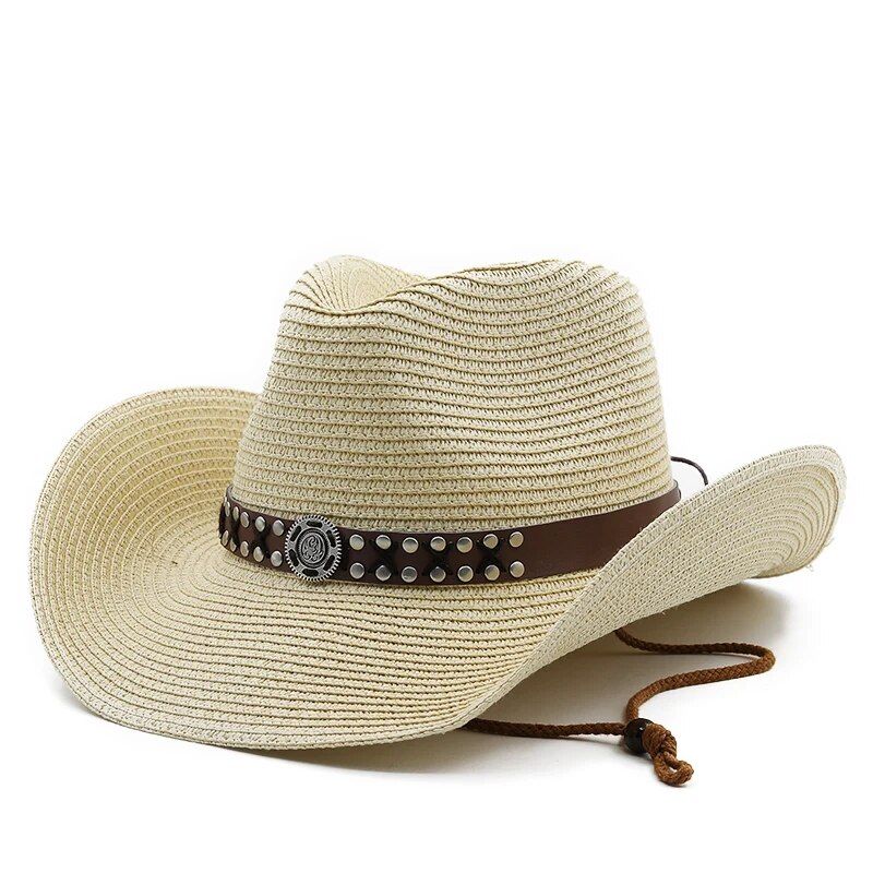 Pălărie de cowboy occidentală cu bor larg, design nou, hârtie naturală, vară, plajă, pălării de paie, Panama, Cowgirl, Jazz, capace de soare, vânzare fierbinte_voghion.com