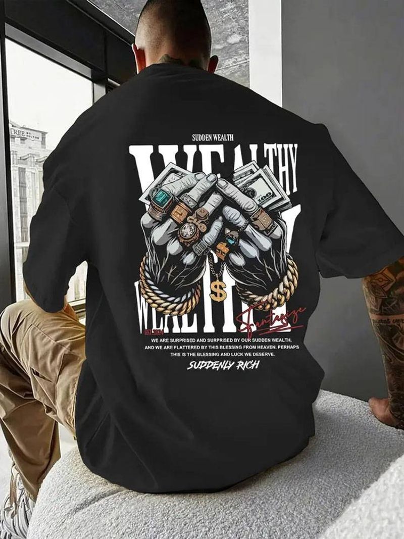 Men's Casual Graphic T-shirt With Unique Handmade Jewellery Design - 240g Cotton Short Sleeve With Stretch Fit, Perfect For Summer Outings_voghion.com