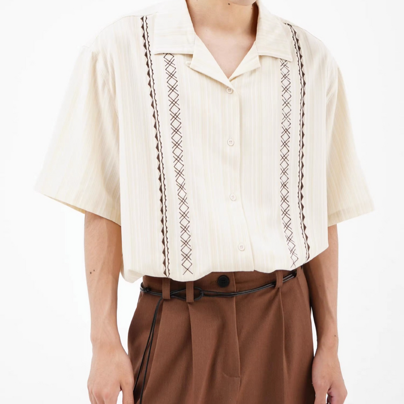 Men's Clothing Original Design Niche Shirt Stitching Retro Short Sleeved Shirt Top_voghion.com