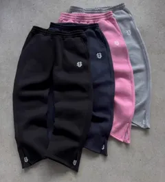 Men's Clothing Men's & Women's Y2K Streetwear Pants - Loose Fit Small Logo Embroidery Casual Trousers (Black/Beige/Gray)