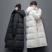 "Trendy Unisex Long Winter Coat With Hood, Lightweight Warm Down Jacket For Outdoor & Daily Wear, Windproof & Insulated, Black/Beige, S-5XL"_voghion.com