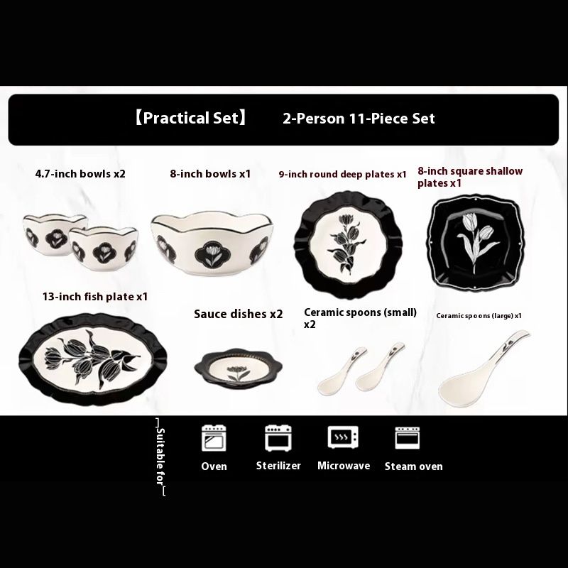 Vajilla de cerámica Tulip hecha a mano: platos y cuencos minimalistas modernos, vajilla floral para 2, 4, 6 y 8 personas (apta para microondas y lavavajillas)._voghion.com