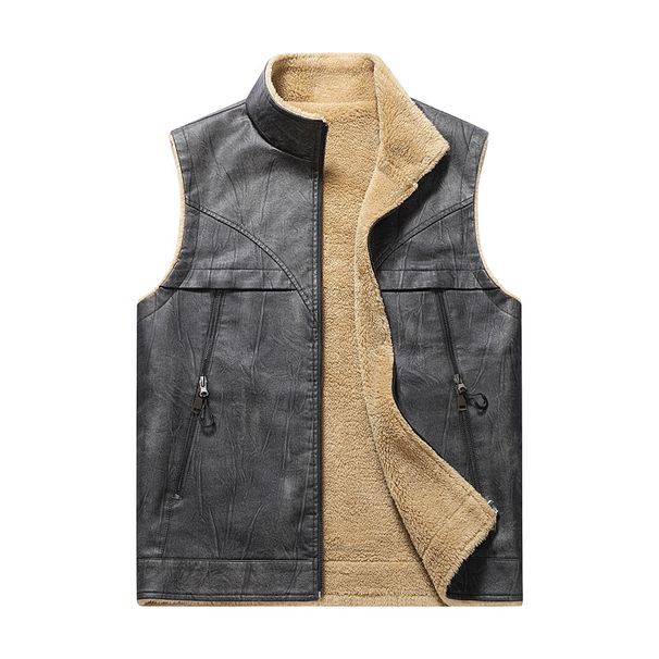 Gilet in pelle PU in pile primaverile e autunnale da uomo, caldo, sportivo, avvolgente, multitasche_voghion.com