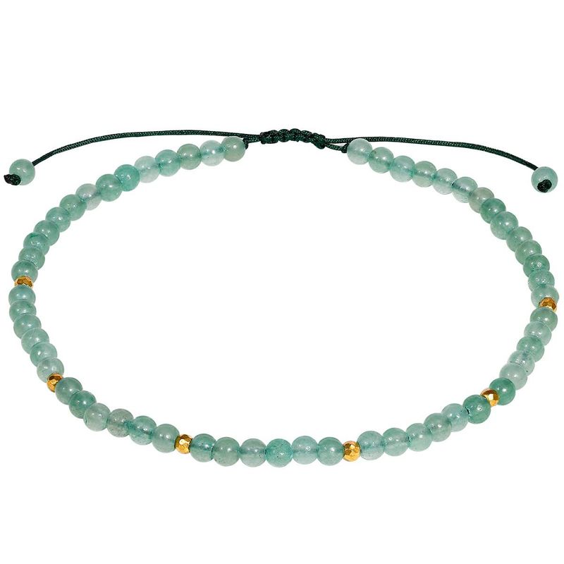 Cavigliera da spiaggia da donna in calcedonio verde con perline in filo di cera e agata di cristallo, regolabile, nodo piatto, 4 mm_voghion.com