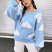 Oversize-Pullover mit Wolkenmuster – Weicher und stylischer Pullover für Damen (S-L, Blau)_voghion.com