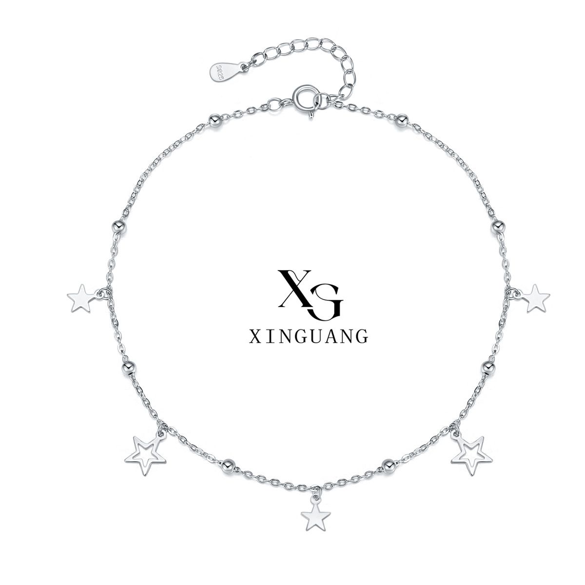 Cavigliera con nappa a stella a cinque punte in argento puro, elegante, alla moda, da spiaggia, per donna_voghion.com