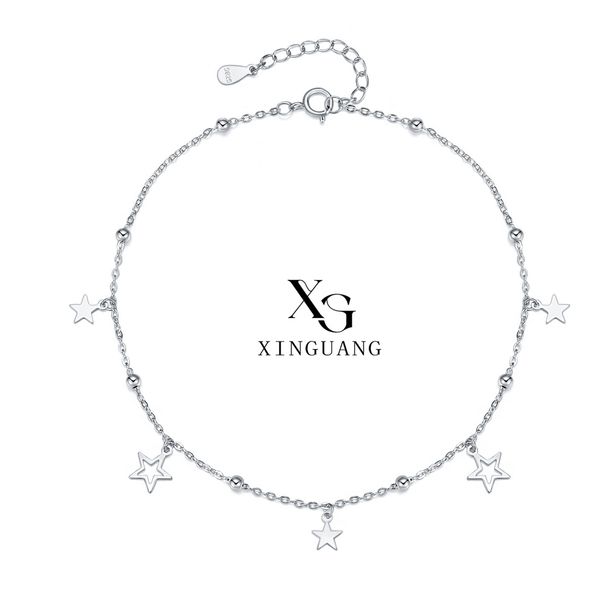 Cavigliera con nappa a stella a cinque punte in argento puro, elegante, alla moda, da spiaggia, per donna_voghion.com