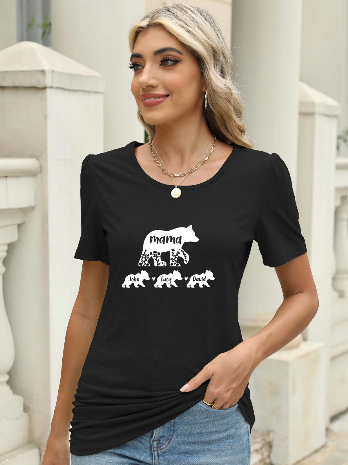T-shirts imprimés à manches chauve-souris et col rond pour femme_voghion.com