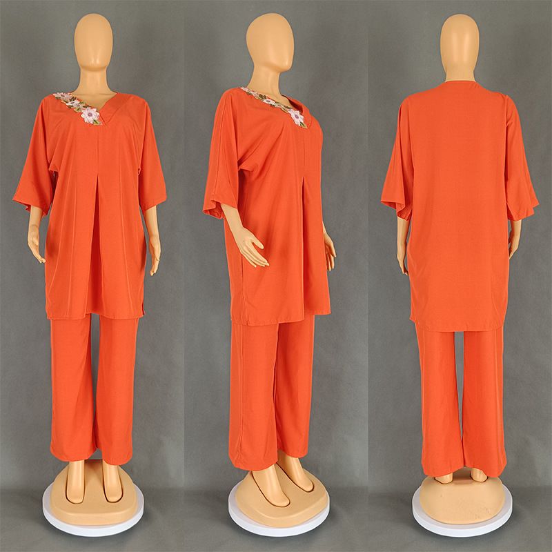 Abbigliamento da donna, abbigliamento da donna a maniche corte, casual, due pezzi, pantaloni larghi africani di grandi dimensioni_voghion.com