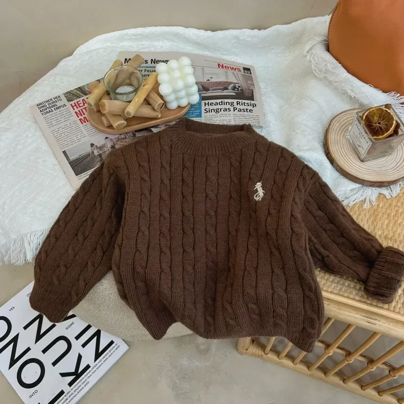 Autumn Winter Kids Baby Boy Girl Cute Embroidery Thickening Sweaters Trend Casual Loose Pullover Toddler Childrens Warm_voghion.com