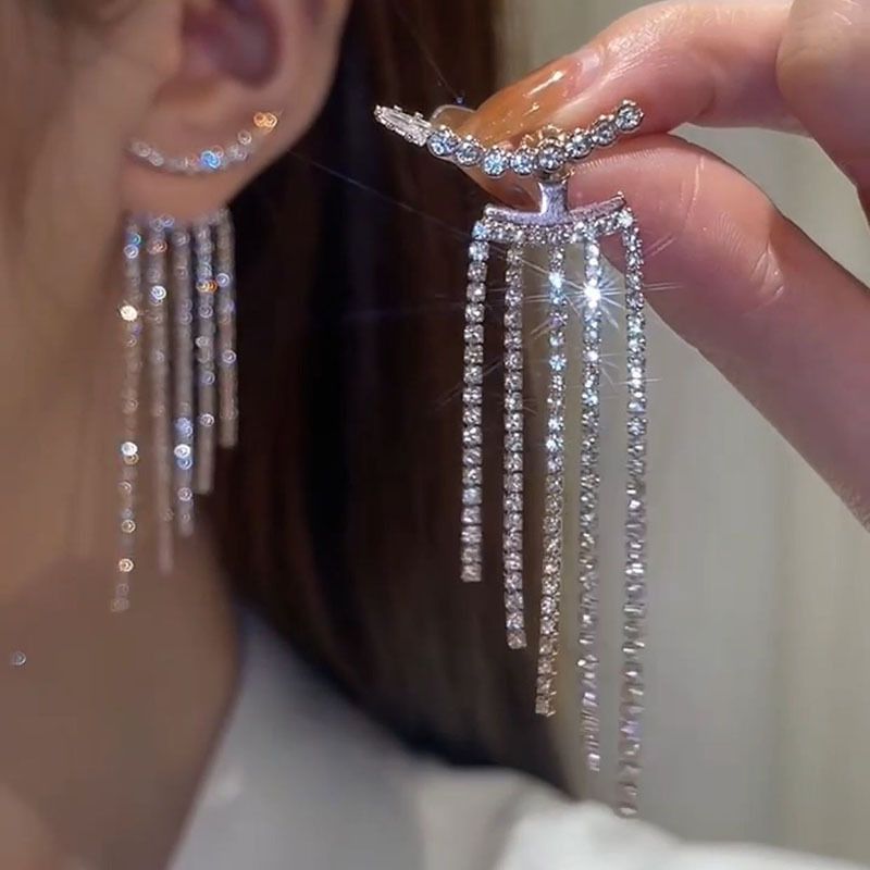 Orecchini lunghi con nappe e strass per donna, orecchini a bottone in argento di alta qualità, nuovi gioielli per orecchie dal design unico in oro._voghion.com