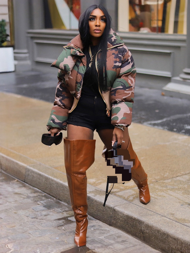 Women's Clothing autumn and winter new women's fashion retro camouflage print short jacket cotton coat_voghion.com