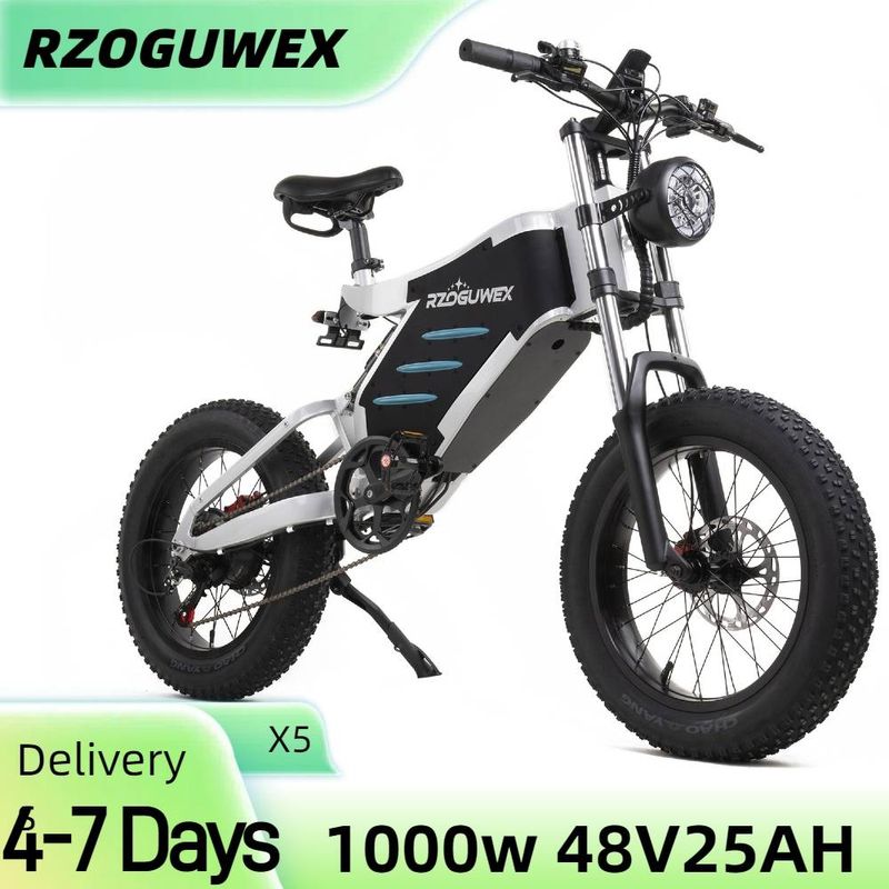 RZOGUWEX X5 1000W Elektrikli Bisiklet Yetişkinler İçin 20 İnç Şişman Lastikli Arazi Dağ Bisikleti 48V 25AH Pil, Çift Amortisör_voghion.com