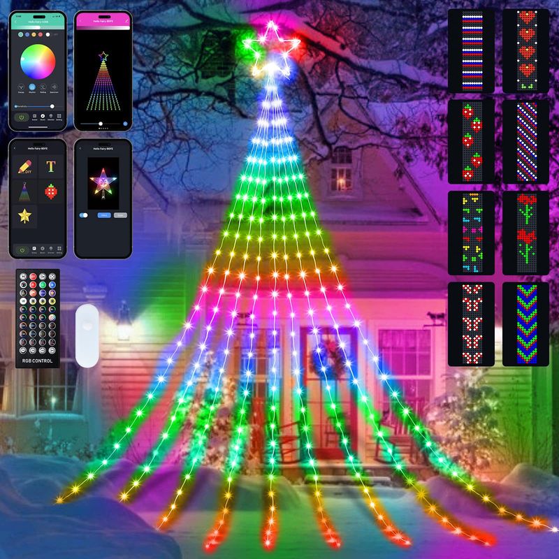 Holiday Lighting Smart Bluetooth Five Pointed Star Waterfall Light 3.6m Christmas Decoration Hanging Tree Trailer Light LED Starry Sky Flowing Water_voghion.com