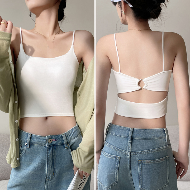 Women's Intimates Chest Pad Integrated Fixed Cup Small Suspenders Women's Bottoming Vest Spring And Summer Inner Short Design Top_voghion.com