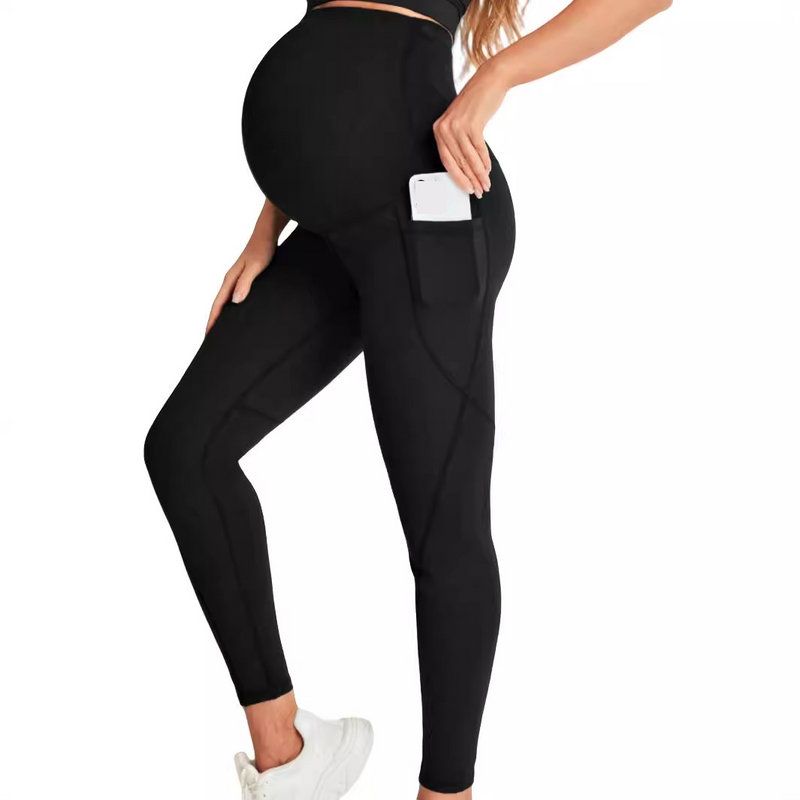 Women's Clothing Fitness Quick Drying Sports Pockets Nude Tights For Pregnant Women With Simple High Elastic High Waist Yoga Pants_voghion.com