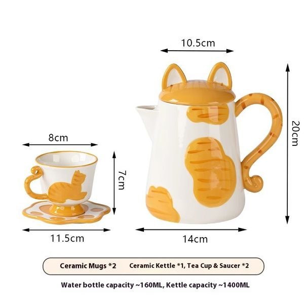 Handcrafted Cat-Themed Ceramic Pitcher & Cup Set – Elegant Milk, Juice & Tea Server With Gold Accents & Detachable Strainer_voghion.com