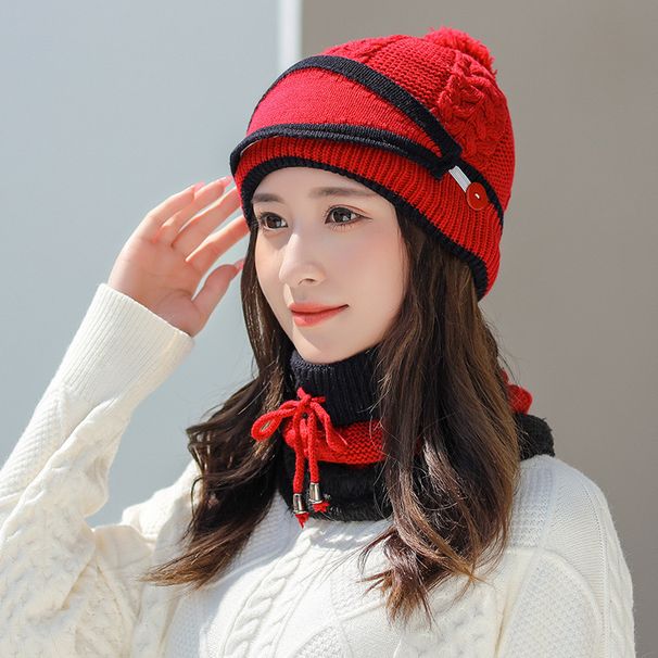 Mask For Women Winter Korean Style Knitted Thickened Ear Protection Wool Hat Set Fleece Warm_voghion.com
