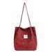 Women's printed handbag, casual Korean version, large capacity corduroy canvas bag, women's travel and shopping plush_voghion.com