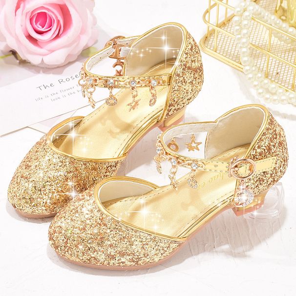 Girls shoes Children glitter performance high heels gold powder silver four seasons children princess glass shoes_voghion.com